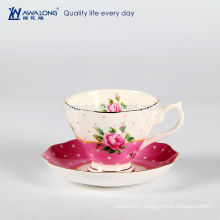 Flower printing chinoiserie ceramic coffee cup and saucer